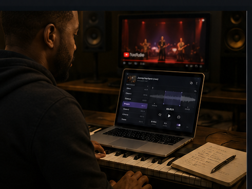 Musician practicing with Loooper in a studio setting